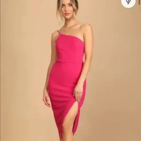 Lulus All About the Glitz Hot Pink One-Shoulder Bodycon Midi Dress Sz XS - Picture 1 of 10